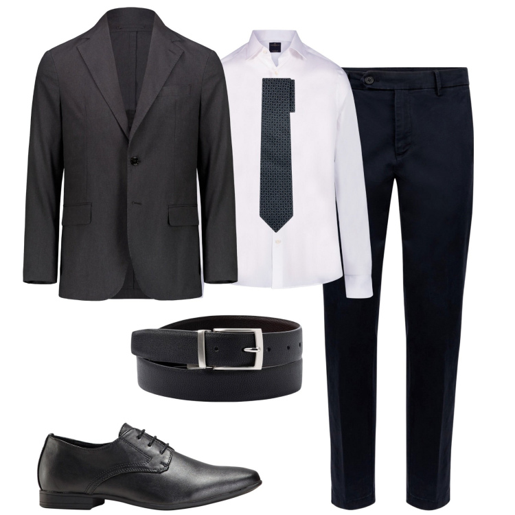 Outfit uomo - Sobria eleganza. Stile Business/Elegante per Tutti i giorni. Abbinamento con scarpe stringate, camicie, giacche, pantaloni chino, cravatte, cinture.