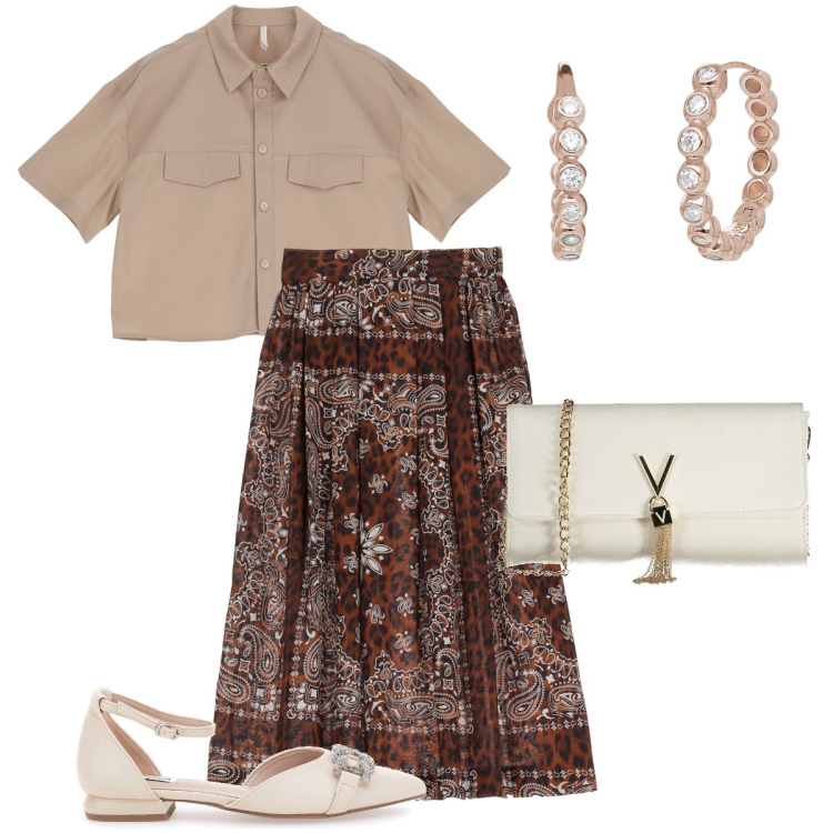 Outfit donna - La gonna boho. Stile Boho per Serata fuori. Abbinamento con orecchini, camicie a manica corta, gonne lunghe, ballerine, borse a mano.