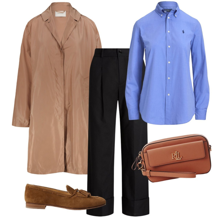 Outfit donna - Uno spolverino leggero. Stile Mannish per Ufficio. Abbinamento con camicie, pochette, mocassini, pantaloni, trench.