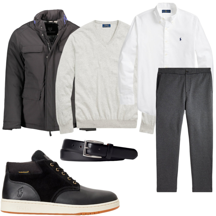 Outfit uomo - Pantalone e maglione. Stile Trendy per Tutti i giorni. Abbinamento con maglieria, cinture, camicie, stivali, pantaloni, giacche.