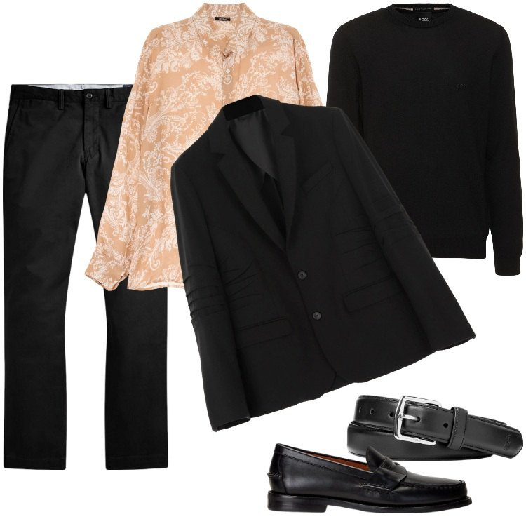 Outfit uomo - Total look #1954089. Stile Trendy per Serata speciale. Abbinamento con camicie, giacche, cinture, scarpe stringate, pantaloni, maglieria.
