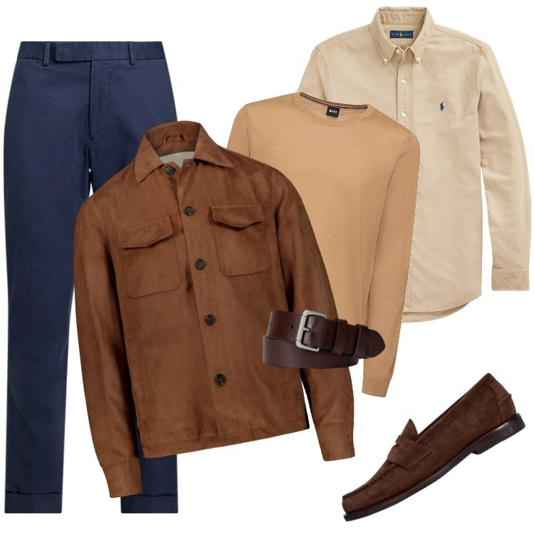 Outfit uomo - Total look #1954123. Stile Casual per Tutti i giorni. Abbinamento con cinture, scarpe stringate, pantaloni chino, camicie, giacche, maglieria.