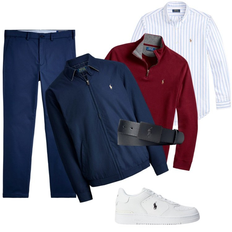 Outfit uomo - Total look #1954132. Stile Trendy per Tutti i giorni. Abbinamento con sneakers, cinture, pullovers, giacche, camicie, pantaloni chino.