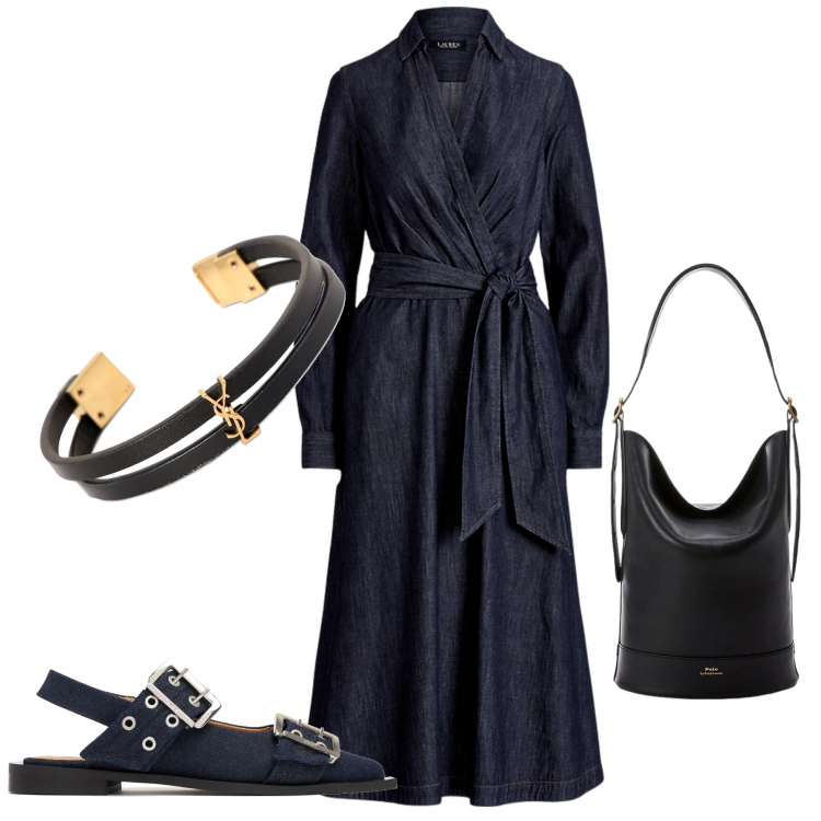 Outfit donna - Black. Stile Chic per Serata fuori. Abbinamento con borse a secchiello, vestiti, ballerine, braccialetti.