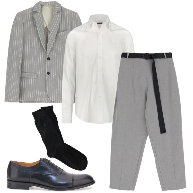 Outfit uomo - Elegante in grigio. Stile Business/Elegante per Cerimonia. Abbinamento con giacche, pantaloni, calzini, scarpe stringate, camicie.