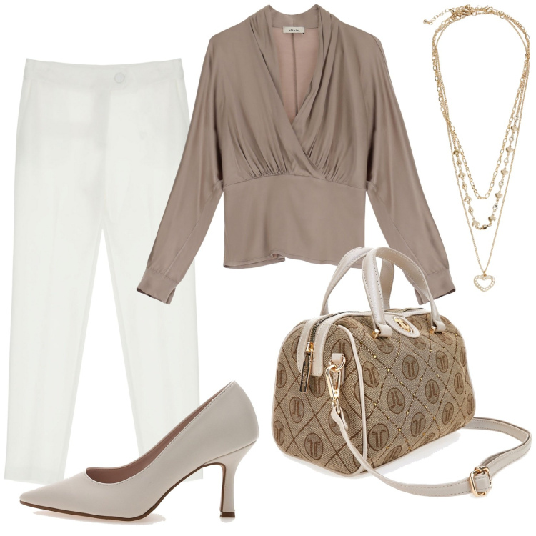 Outfit donna - Total look #1954165. Stile Chic per Ufficio. Abbinamento con collane, pantaloni, camicie, décolleté, borse a mano.