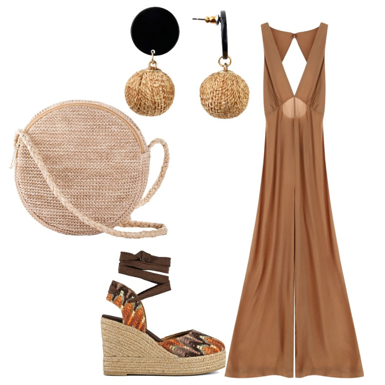 Outfit donna - New boho chic. Stile Boho per Tutti i giorni. Abbinamento con orecchini, borse a tracolla, tute, sandali col tacco.