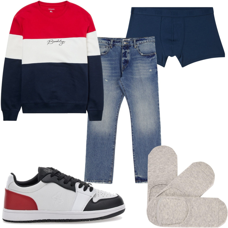 Outfit uomo - Ho il jeans perfetto. Stile Casual per Tutti i giorni. Abbinamento con felpe, calzini, boxer, jeans, sneakers.