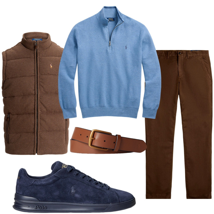 Outfit uomo - Colori d\'autunno. Stile Trendy per Tutti i giorni. Abbinamento con cinture, sneakers, pantaloni, maglieria, maglieria.