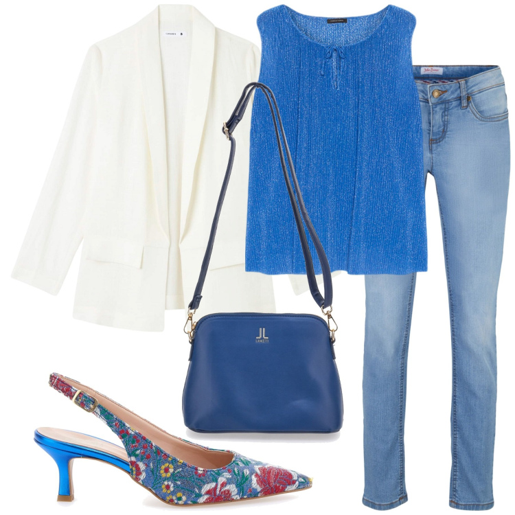 Outfit donna - Ufficio, di nuovo!. Stile Casual chic per Ufficio. Abbinamento con jeans skinny, blazer, borse a tracolla, top, décolleté.