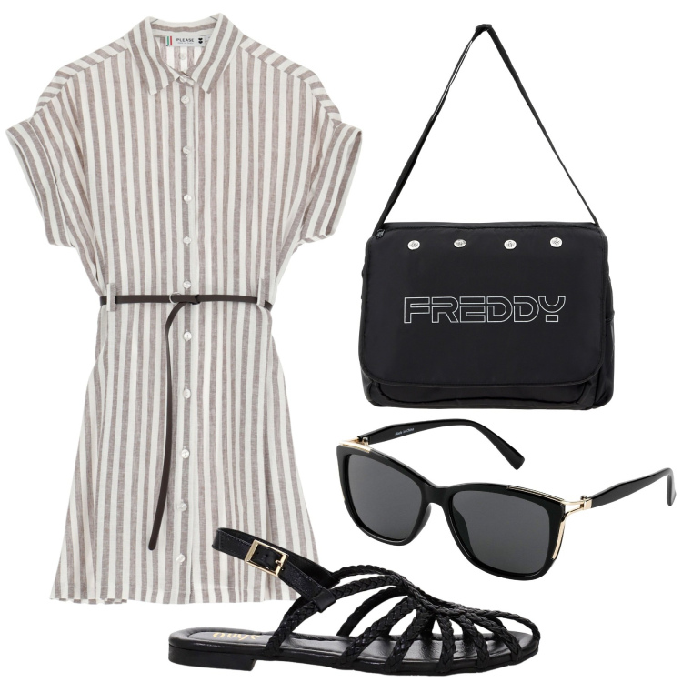 Outfit donna - Versatile chemisier. Stile Casual chic per Tutti i giorni. Abbinamento con occhiali da sole, vestiti corti, borse messenger, sandali.