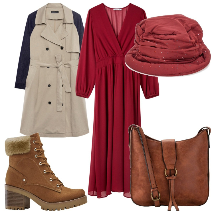 Outfit donna - Total look #1954352. Stile Trendy per Tutti i giorni. Abbinamento con borse a tracolla, stivaletti, vestiti lunghi, cappelli, trench.