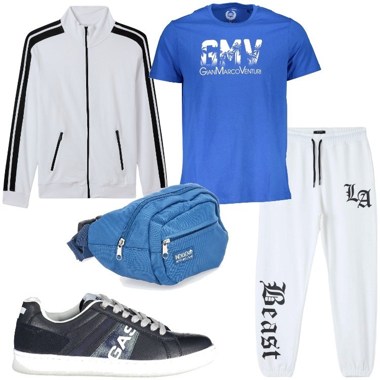 Outfit uomo - Fitness time. Stile Casual per Sport. Abbinamento con pantaloni sportivi, giacche sportive, borse sportive, t-shirt, scarpe sportive.