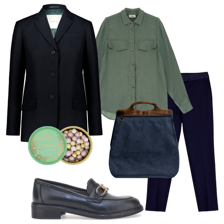 Outfit donna - Tre bottoni. Stile Mannish per Ufficio. Abbinamento con blush, pantaloni, camicie, blazer, mocassini, borse a tracolla.