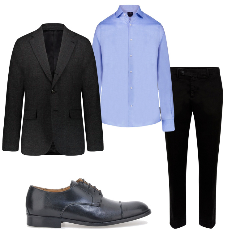 Outfit uomo - Lunedì riunione. Stile Business/Elegante per Ufficio. Abbinamento con pantaloni chino, camicie, scarpe stringate, abiti.