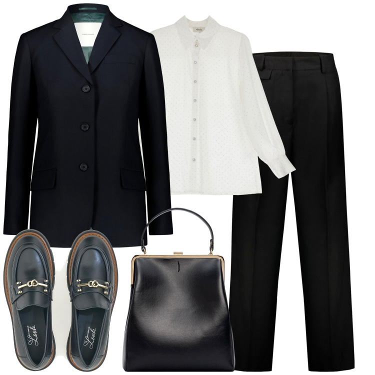Outfit donna - In ufficio. Stile Mannish per Ufficio. Abbinamento con camicie, pantaloni, mocassini, blazer, borse a spalla.