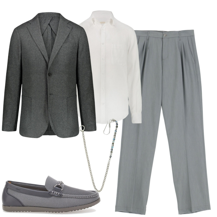 Outfit uomo - Settembre in ufficio. Stile Trendy per Ufficio. Abbinamento con pantaloni, collane, scarpe stringate, giacche, camicie.