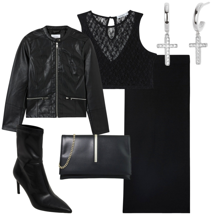 Outfit donna - La gonna con lo spacco femminile. Stile Trendy per Tutti i giorni. Abbinamento con stivaletti, gonne longuette, blazer, top, orecchini, pochette.