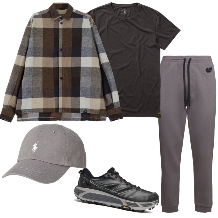 Outfit uomo - In montagna. Stile Casual per Tutti i giorni. Abbinamento con camicie, cappelli, t-shirt, pantaloni, sneakers.