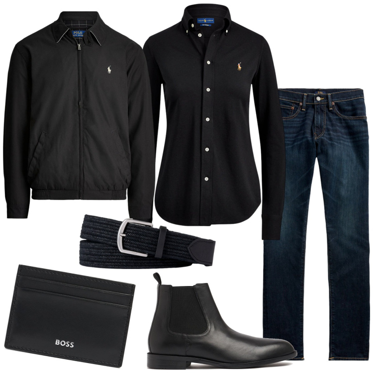 Outfit uomo - Primo appuntamento. Stile Trendy per Serata speciale. Abbinamento con cinture, jeans skinny, giacche, camicie, stivali e stivaletti, portafogli.