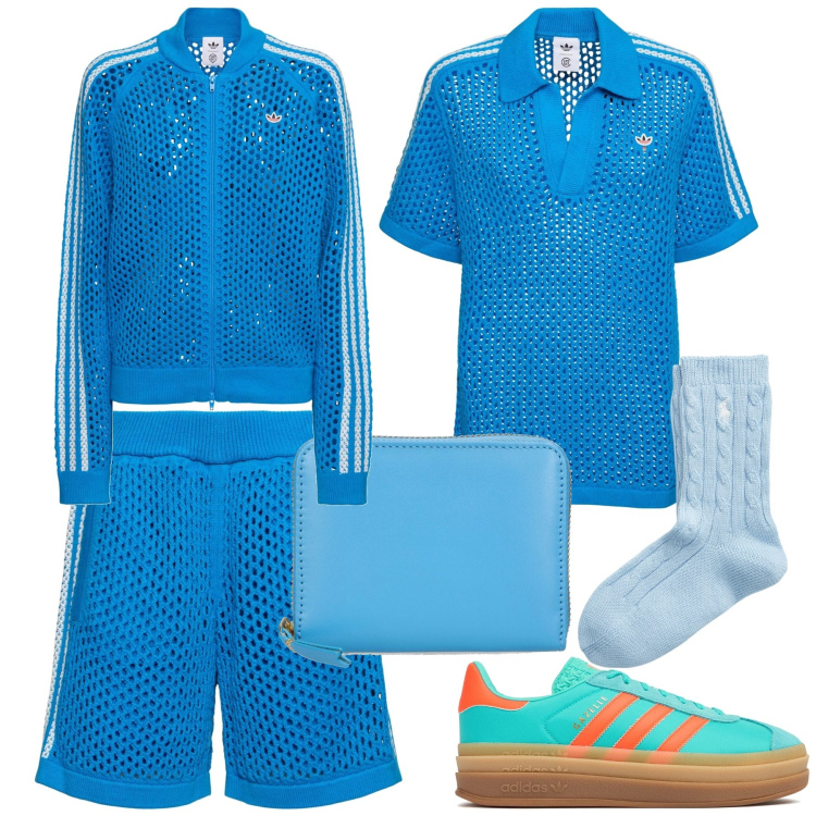 Outfit donna - Completo retato. Stile Sporty chic per Tutti i giorni. Abbinamento con calzini, portafogli, shorts, polo, sneakers, top.