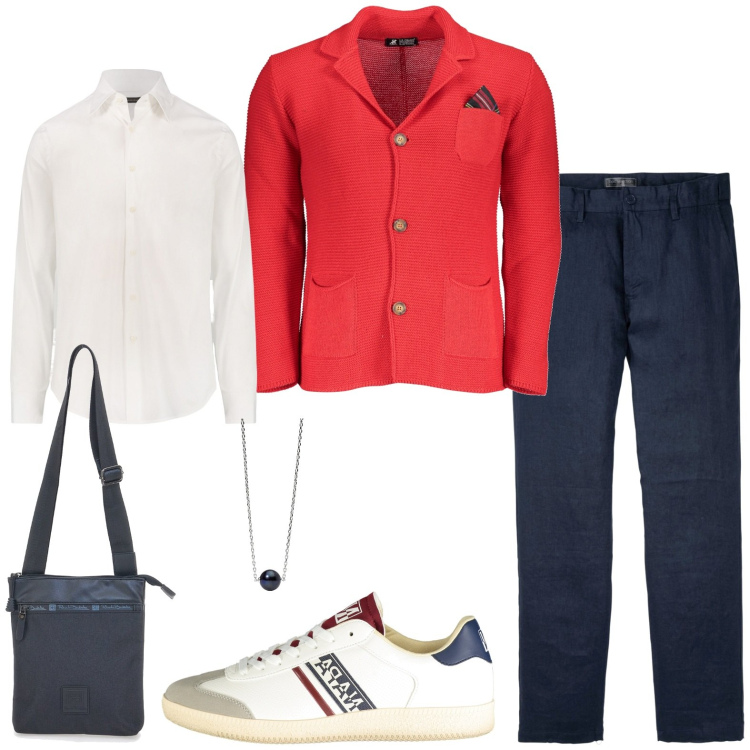 Outfit uomo - Cardigan leggero. Stile Casual per Serata speciale. Abbinamento con pantaloni, collane, portafogli, cardigans, sneakers, camicie.