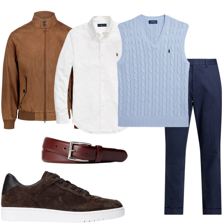 Outfit uomo - Invito. Stile Trendy per Tutti i giorni. Abbinamento con cinture, camicie, pantaloni chino, maglieria, sneakers, giacche.