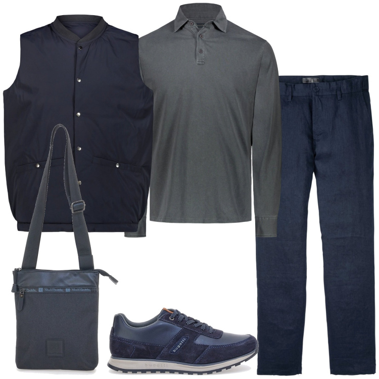 Outfit uomo - Total look #1954680. Stile Casual per Tutti i giorni. Abbinamento con pantaloni, portafogli, scarpe stringate, polo, gilet.