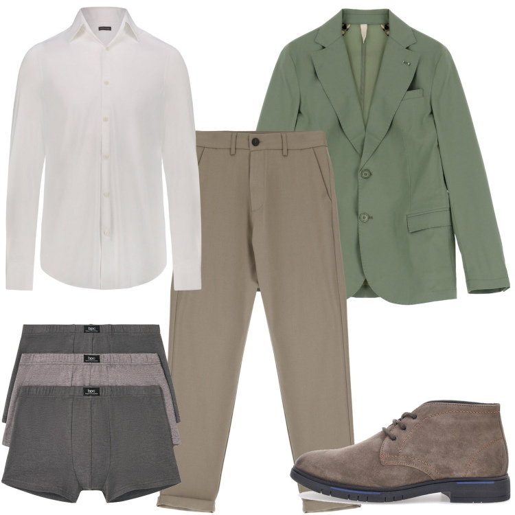 Outfit uomo - Gran classe con il blazer. Stile Casual per Ufficio. Abbinamento con boxer, giacche, pantaloni, camicie, scarpe stringate.
