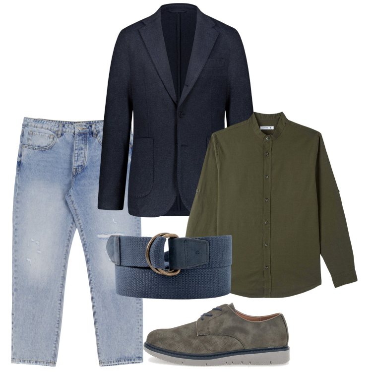 Outfit uomo - Il verde muschio. Stile Urban per Serata speciale. Abbinamento con camicie, jeans slim fit, scarpe stringate, giacche, cinture.