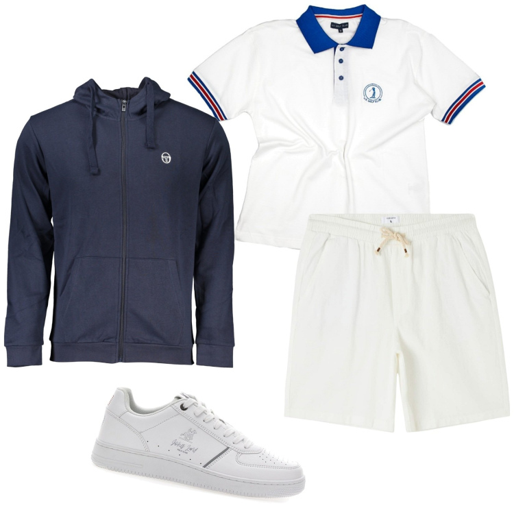 Outfit uomo - Ci vuole la felpa. Stile Casual per Sport. Abbinamento con shorts, polo, sneakers, felpe con cappuccio.