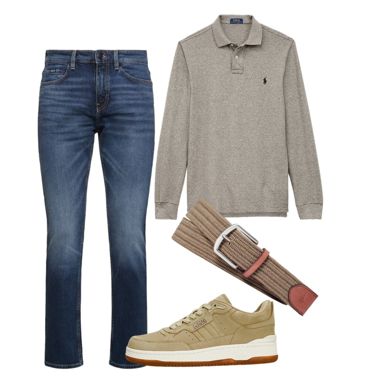 Outfit uomo - La polo calda. Stile Casual per Tutti i giorni. Abbinamento con cinture, polo, sneakers, jeans.