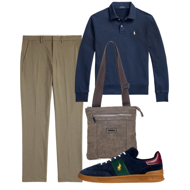 Outfit uomo - Blue touch. Stile Urban per Tutti i giorni. Abbinamento con sneakers, felpe, pantaloni, portafogli.