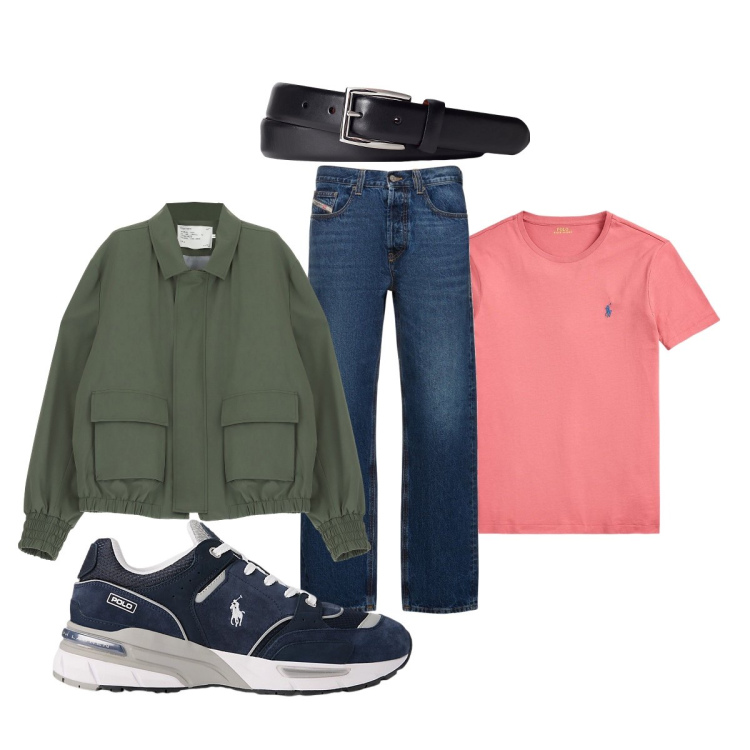 Outfit uomo - Total look #1954839. Stile Casual per Tutti i giorni. Abbinamento con giacche, cinture, t-shirt, sneakers, jeans dritti.