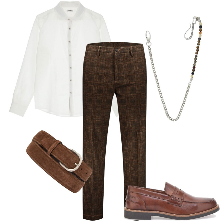 Outfit uomo - Il pantalone decorato. Stile Business/Elegante per Ufficio. Abbinamento con collane, camicie, pantaloni, cinture, scarpe stringate.