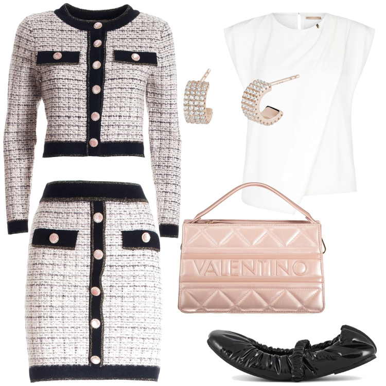 Outfit donna - Bon ton all\'evento formale. Stile Bon Ton per Cerimonia. Abbinamento con orecchini, bluse, blazer, gonne, ballerine, borse a spalla.