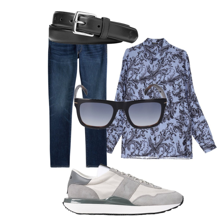 Outfit uomo - Total look #1954909. Stile Trendy per Tutti i giorni. Abbinamento con camicie, cinture, jeans, sneakers, occhiali da sole.
