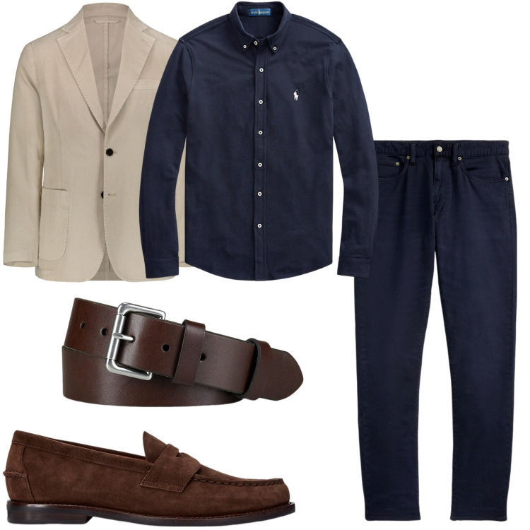 Outfit uomo - Cena fuori. Stile Trendy per Serata speciale. Abbinamento con camicie, scarpe stringate, cinture, pantaloni chino, giacche.
