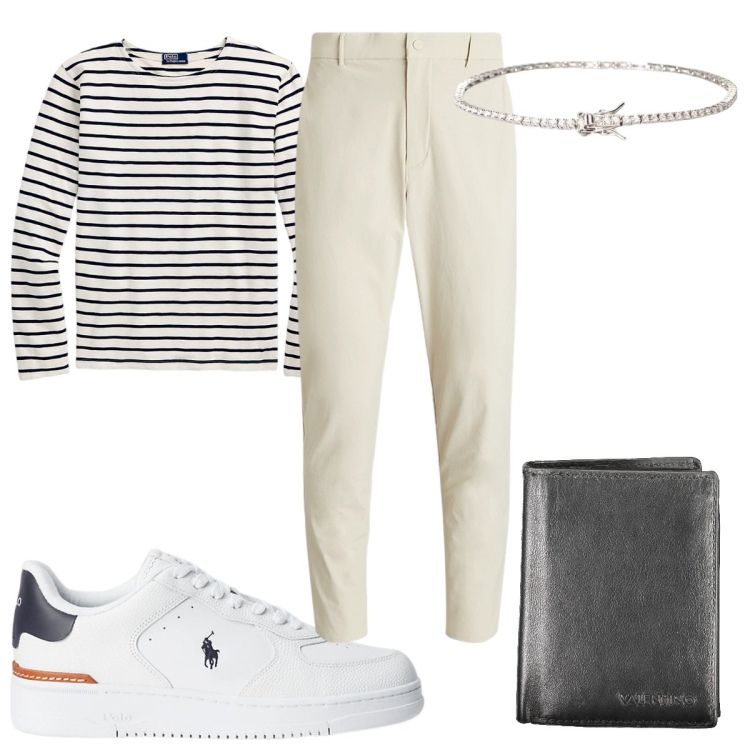 Outfit uomo - Total look #1955073. Stile Trendy per Tutti i giorni. Abbinamento con braccialetti, sneakers, maglieria, pantaloni, portafogli.