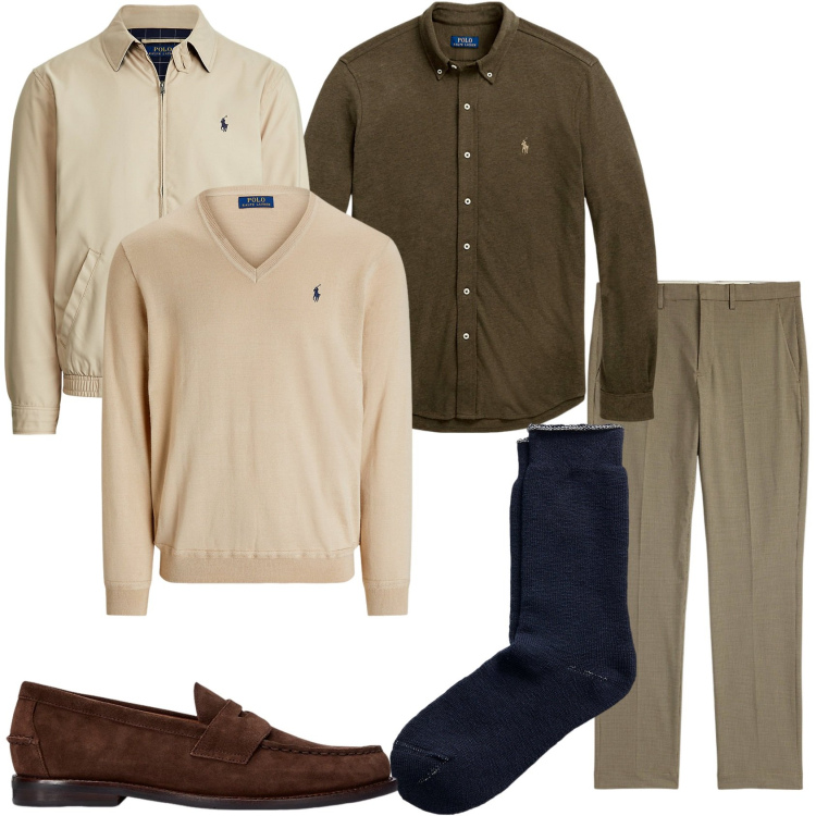 Outfit uomo - Totale monocolore. Stile Business/Elegante per Tutti i giorni. Abbinamento con camicie, scarpe stringate, giacche, calzini, maglieria, pantaloni.