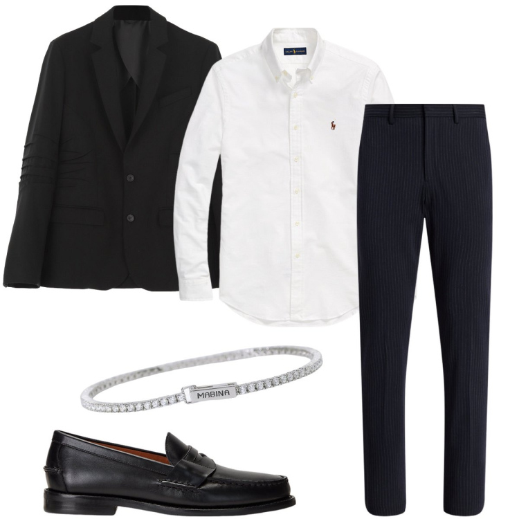 Outfit uomo - La giacca per la sera. Stile Business/Elegante per Serata speciale. Abbinamento con braccialetti, giacche, scarpe stringate, camicie, pantaloni.
