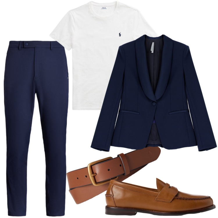 Outfit uomo - Blu per la sera. Stile Business/Elegante per Serata speciale. Abbinamento con giacche, scarpe stringate, t-shirt, cinture, pantaloni.