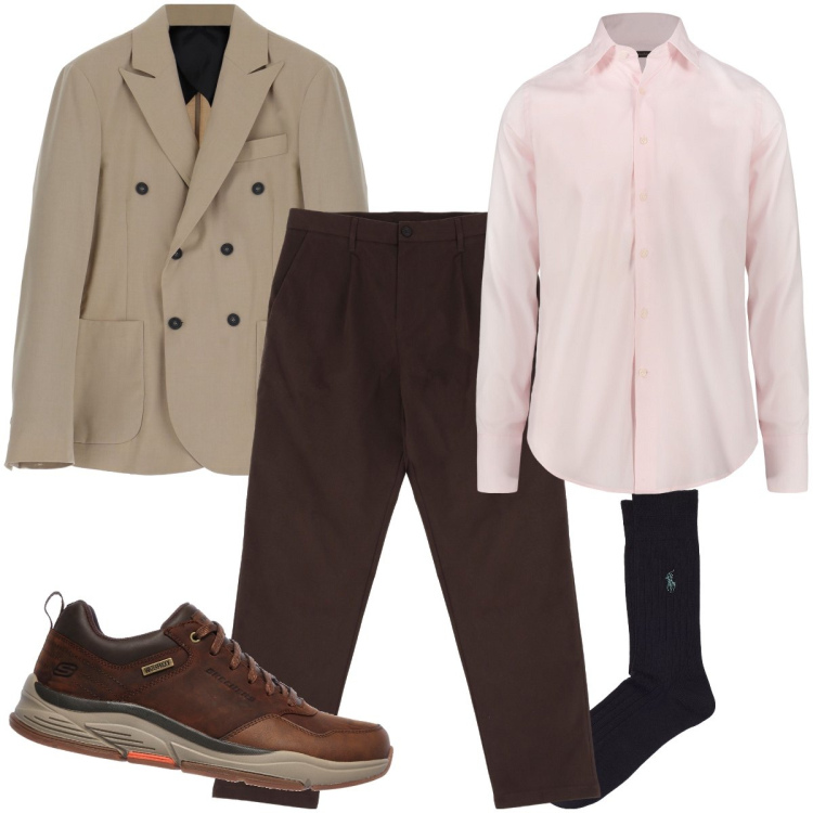 Outfit uomo - Il pantalone moka. Stile Trendy per Ufficio. Abbinamento con giacche, pantaloni chino, calzini, camicie, sneakers.