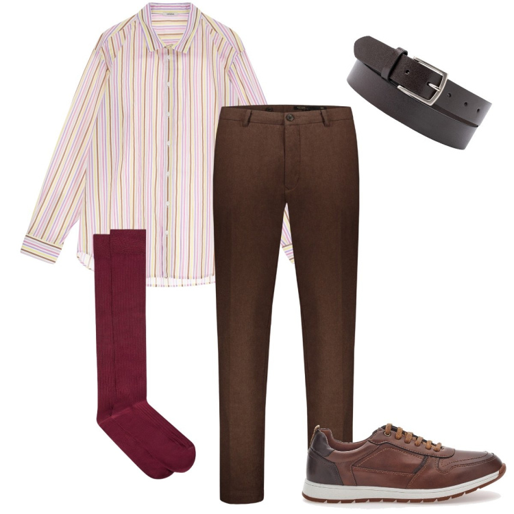 Outfit uomo - I calzini bordeaux. Stile Business/Elegante per Ufficio. Abbinamento con camicie, scarpe stringate, pantaloni, cinture, calzini.