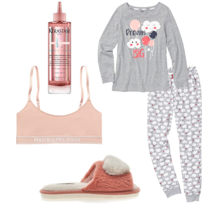 Outfit donna - Total look #1955167. Stile Casual per Tutti i giorni. Abbinamento con pigiama, gloss, canottiere, pantofole.