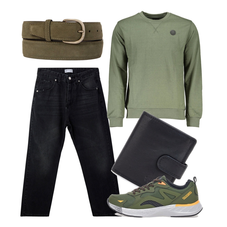 Outfit uomo - City town. Stile Urban per Tutti i giorni. Abbinamento con jeans, portafogli, felpe, cinture, sneakers.