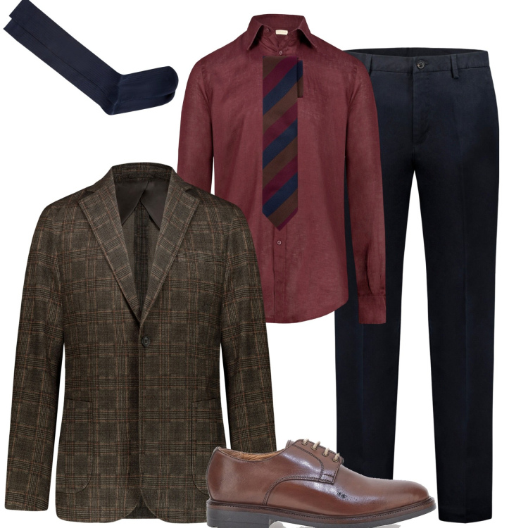 Outfit uomo - Sofisticato per la sera. Stile Trendy per Serata speciale. Abbinamento con giacche, pantaloni, camicie, scarpe stringate, calzini, cravatte.