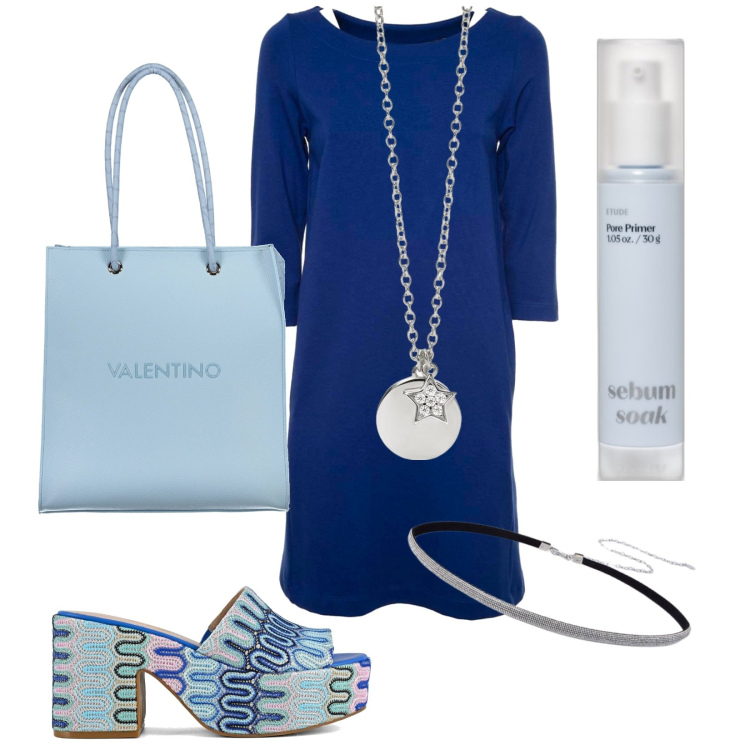 Outfit donna - Passeggiando a Settembre. Stile Trendy per Tutti i giorni. Abbinamento con primer, ciondoli, sabot, vestiti corti, cinture, borse a spalla.