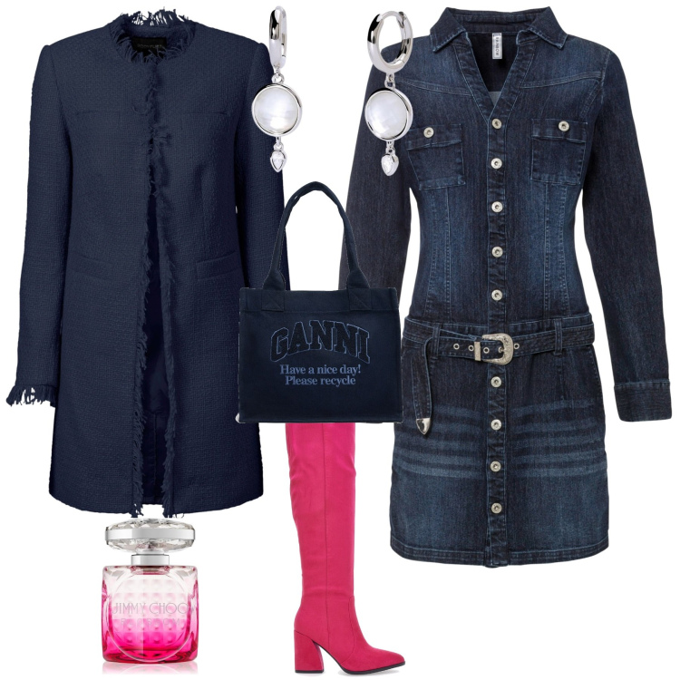 Outfit donna - Total look #1955265. Stile Glamour per Serata fuori. Abbinamento con vestiti, blazer, profumi, orecchini, stivali, shopping bag.