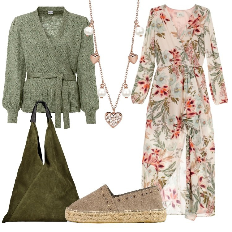 Outfit donna - New Boho Chic. Stile Boho per Tutti i giorni. Abbinamento con maglieria, collane, vestiti lunghi, borse a spalla, espadrillas.